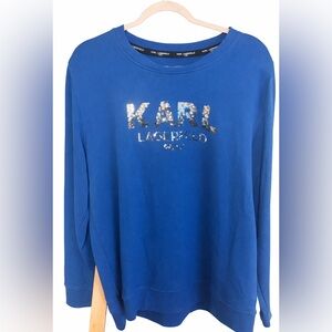 Karl Lagerfeld  Women Long Sleeve Blue Sequin Tee